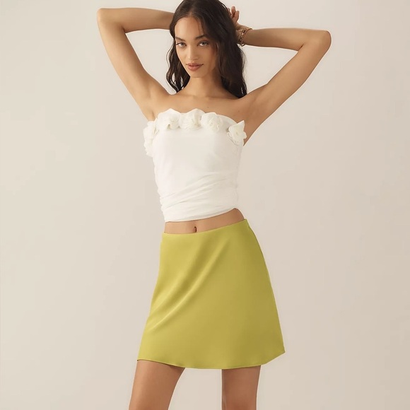 NWT! Anthropologie Lime Zest Green The Tilda Mini Slip Skirt 🟡 - Picture 1 of 4